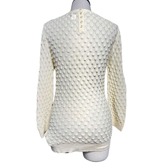Hoss Intropia 3/4 Sleeve Ivory Sheer Wool Bubble Sweater Size Medium - Picture 4 of 5